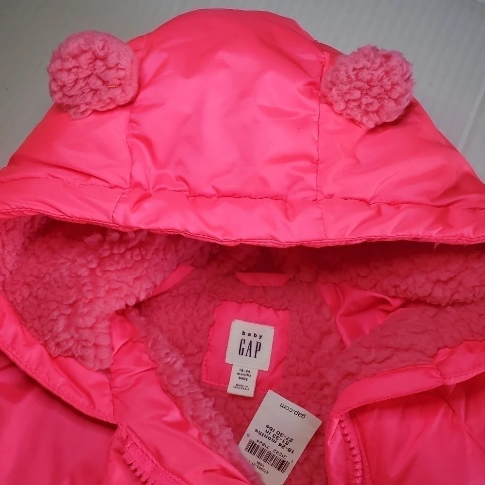 BabyGap Hot Pink Puffer ColdControl Max Kimono Jacket Sz 18-24M